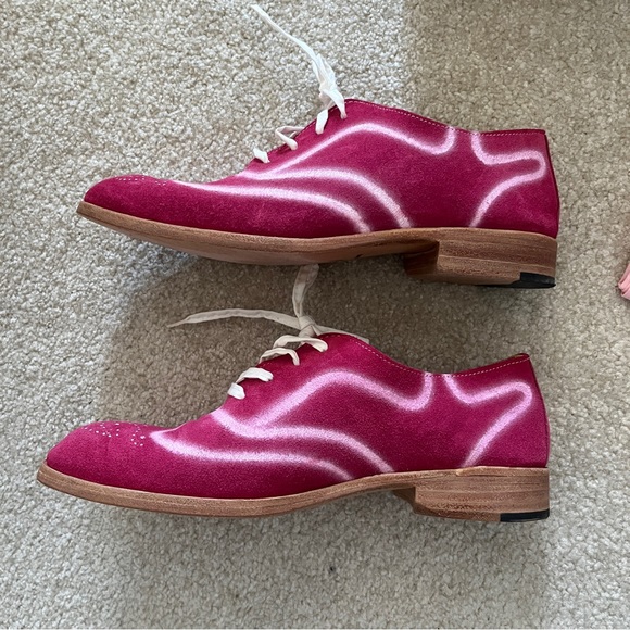 Collectable Esquivel Hand Painted Wingtip-Fuchsia Oxford Shoes 8 - Picture 12 of 14
